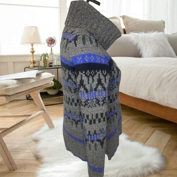 MADEWELL CHUNKY KNIT MERINO WOOL FAIR ISLE GRANDPA TURTLENECK SWEATER - Picture 4 of 13